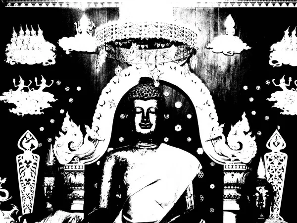Starověká Socha Buddhy Ilustrace Vytváří Impresionistický Styl Malby — Stock fotografie