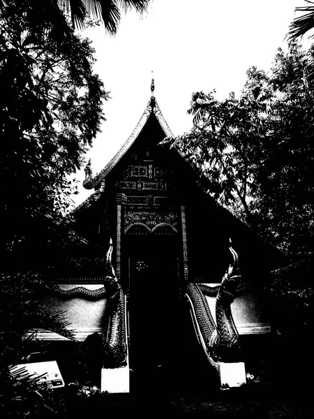 Paysage Des Temples Antiques Dans Nord Thaïlande Illustrations Noir Blanc — Photo