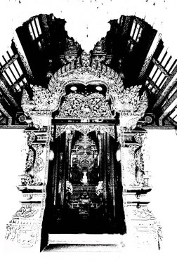 Kuzey Tayland 'daki antik tapınakların manzarası Siyah ve beyaz çizimler.