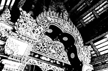 Kuzey Tayland 'daki antik tapınakların manzarası Siyah ve beyaz çizimler.