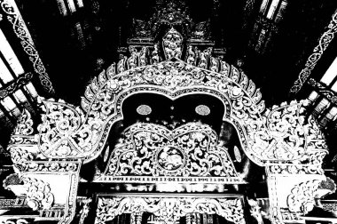 Kuzey Tayland 'daki antik tapınakların manzarası Siyah ve beyaz çizimler.