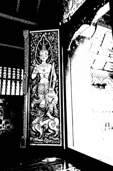 Paysage Des Temples Antiques Dans Nord Thaïlande Illustrations Noir Blanc — Photo