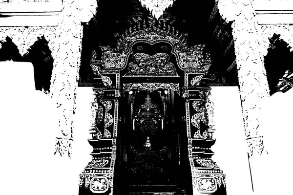 Paysage Des Temples Antiques Dans Nord Thaïlande Illustrations Noir Blanc — Photo