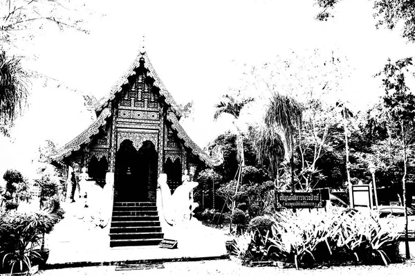 Landschap Van Oude Tempels Noord Thailand Zwart Wit Illustraties — Stockfoto