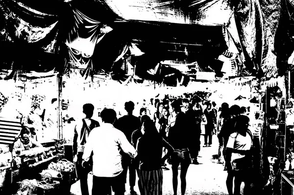 Landscape Fresh Market Heart City Provinces Thailand Black White Illustrations — Stock Photo, Image