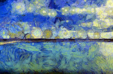 Nehir resimlerinin manzarası empresyonist bir resim stili yaratıyor..