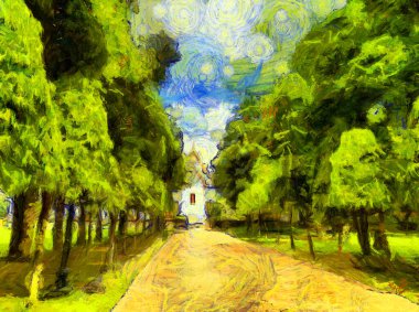 Antik Tayland mimari manzarası Illustrations bir empresyonist resim stili oluşturur.