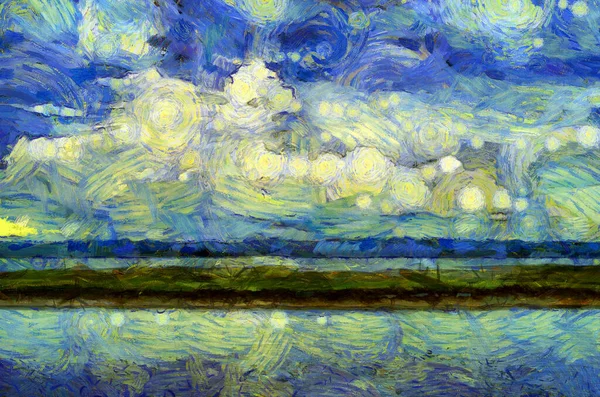 Landschaft Des Flusses Illustrationen Schafft Einen Impressionistischen Malstil — Stockfoto