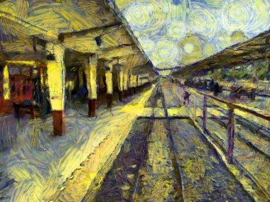 Tayland Tren İstasyonu İllüstrasyonları Empresyonist bir resim stili yarattı.