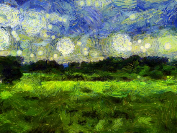 Himmel Und Grasland Bäume Und Bäume Ein Impressionistischer Malstil — Stockfoto