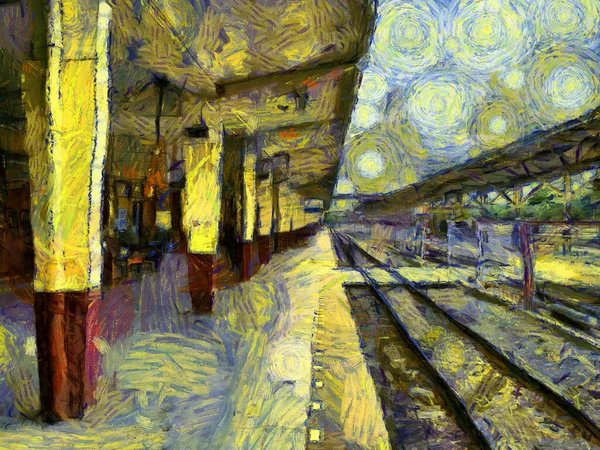 Thai Railway Station Ilustrações Cria Estilo Impressionista Pintura — Fotografia de Stock