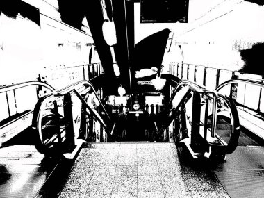 Metro İstasyonu ve Şehir Yolcuları Siyah ve Beyaz Çizimler.