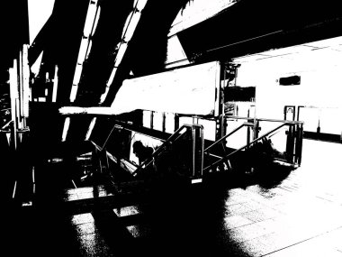 Metro İstasyonu ve Şehir Yolcuları Siyah ve Beyaz Çizimler.