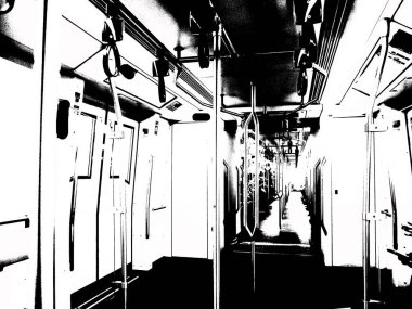 Metro ve Şehir Yolcularının manzarası Siyah ve Beyaz Çizimler.