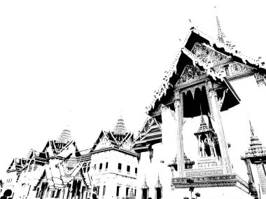 Zümrüt Buddha Tapınağı Büyük Saray Bangkok Tayland Siyah ve Beyaz Çizimler.