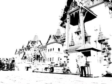 Zümrüt Buddha Tapınağı Büyük Saray Bangkok Tayland Siyah ve Beyaz Çizimler.