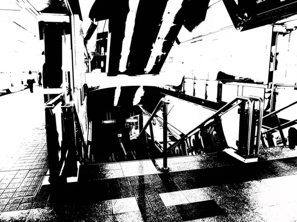 Пейзаж Станции Метро Городских Пассажиров Черно Белые Иллюстрации — стоковое фото