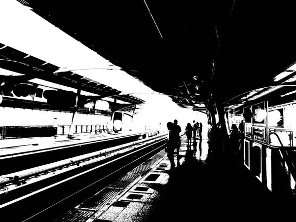 Paisaje Estación Metro Los Pasajeros Ciudad Ilustraciones Blanco Negro — Foto de Stock