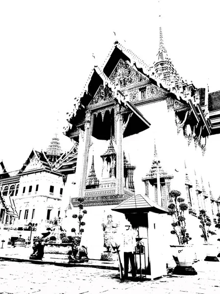 Templo Esmeralda Buda Grande Palácio Bangkok Tailândia Ilustrações Preto Branco — Fotografia de Stock