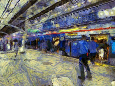 Skytrain İstasyonu Illustrations 'ın manzarası izlenimci bir resim tarzı yaratıyor..