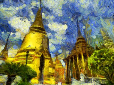 Büyük saray phra kaew bangkok thailand Illustrations bir empresyonist resim stili yarattı.