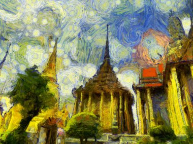 Büyük saray phra kaew bangkok thailand Illustrations bir empresyonist resim stili yarattı.