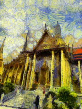 Büyük saray phra kaew bangkok thailand Illustrations bir empresyonist resim stili yarattı.