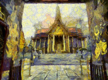 Büyük saray phra kaew bangkok thailand Illustrations bir empresyonist resim stili yarattı.