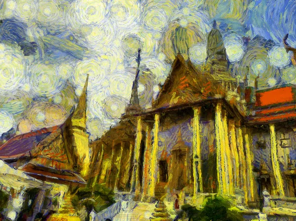 Gran Palacio Wat Phra Kaew Bangjalá Tailandia Ilustraciones Crea Estilo — Foto de Stock