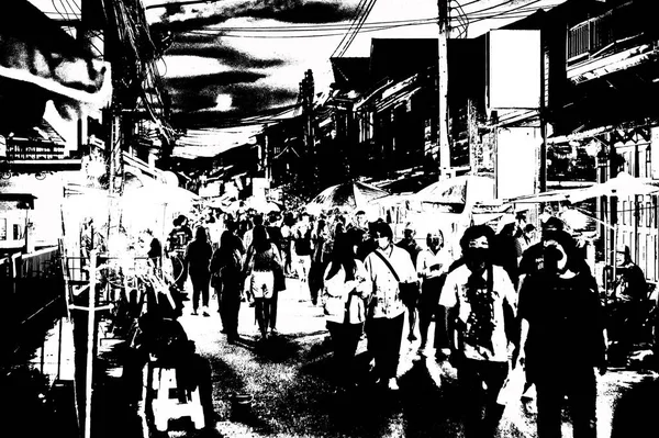 Landscape City Center Provinces Thailand Black White Illustrations — Stock Photo, Image