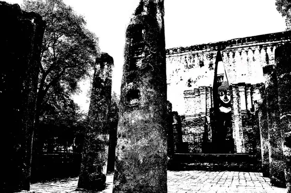 Αρχαία Ερείπια Στο Sukhothai Μνημείο Παγκόσμιας Κληρονομιάς Ασπρόμαυρες Εικόνες — Φωτογραφία Αρχείου