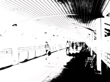 Bangkok şehir manzarası Siyah beyaz çizimler.