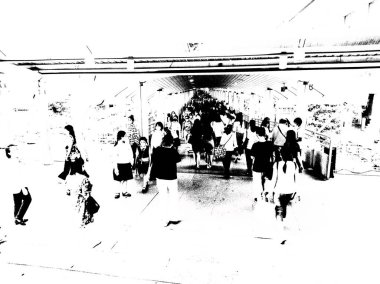 Bangkok şehir manzarası Siyah beyaz çizimler.