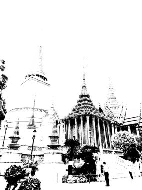 Büyük saray phra kaew bangkok thailand Illustrations bir siyah-beyaz çizimler oluşturur.