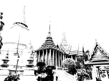 Büyük saray phra kaew bangkok thailand Illustrations bir siyah-beyaz çizimler oluşturur.
