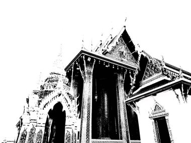 Büyük saray phra kaew bangkok thailand Illustrations bir siyah-beyaz çizimler oluşturur.