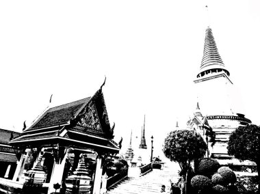 Büyük saray phra kaew bangkok thailand Illustrations bir siyah-beyaz çizimler oluşturur.