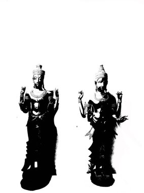 Sukhothai 'deki Antik Harabeler Dünya Mirası Sitesi Siyah ve Beyaz Çizimler.