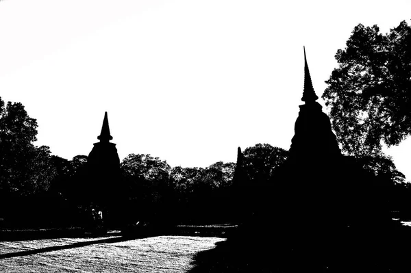 Rovine Antiche Nel Sukhothai Patrimonio Dell Umanità Illustrazioni Bianco Nero — Foto Stock