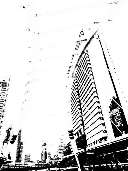 Bangkok Stadtlandschaft Schwarz Weiß Illustrationen — Stockfoto