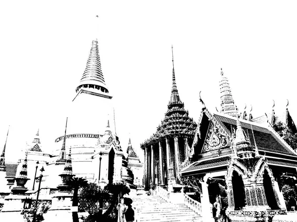 Великий Палац Фра Кау Бангкок Таїланд Ілюстрації Створюють Чорно Білі — стокове фото