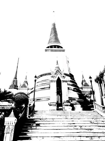 Wielki Pałac Wat Phra Kaew Bangkok Thand Illustrations Tworzy Czarno — Zdjęcie stockowe