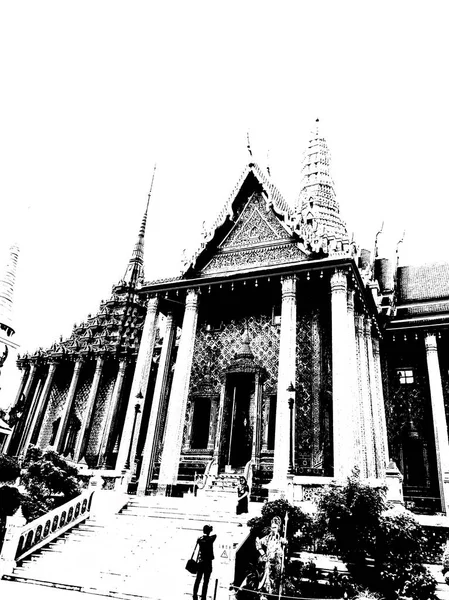 Büyük Saray Phra Kaew Bangkok Thailand Illustrations Bir Siyah Beyaz — Stok fotoğraf