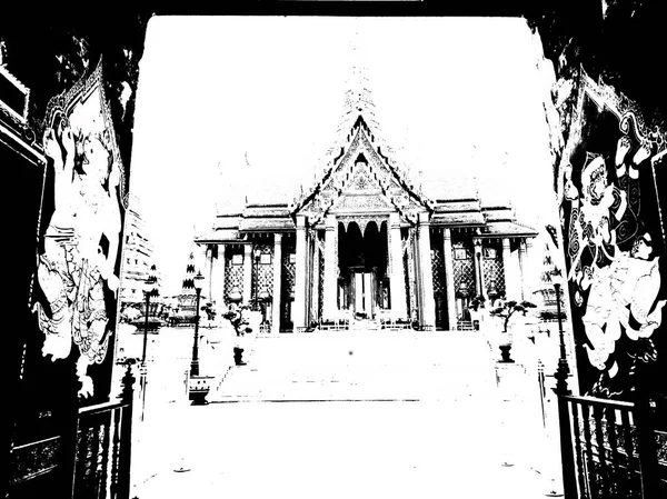 Grande Palácio Wat Phra Kaew Bangkok Tailândia Ilustrações Cria Preto — Fotografia de Stock