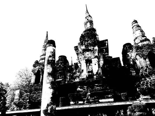Ruinas Antiguas Sukhothai Patrimonio Humanidad Ilustraciones Blanco Negro —  Fotos de Stock