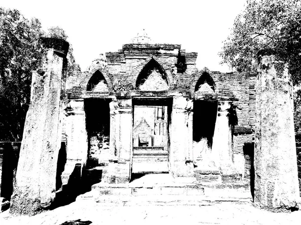 Ruinas Antiguas Sukhothai Patrimonio Humanidad Ilustraciones Blanco Negro —  Fotos de Stock