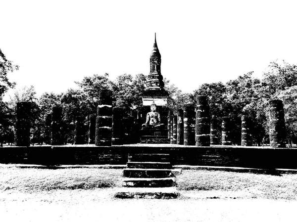 Oude Ruïnes Sukhothai World Heritage Site Zwart Wit Illustraties — Stockfoto