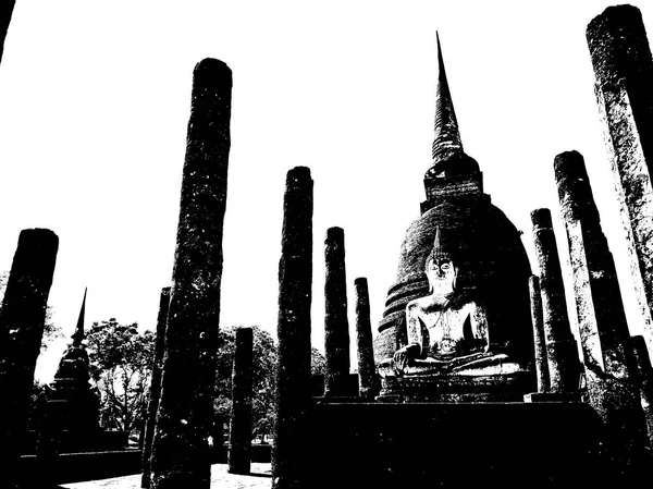 Ancient Ruins Sukhothai World Heritage Site Black White Illustrations — Stock Photo, Image