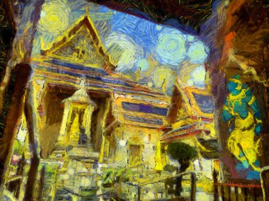 Büyük saray phra kaew bangkok thailand Illustrations bir empresyonist resim stili yarattı.