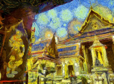 Büyük saray phra kaew bangkok thailand Illustrations bir empresyonist resim stili yarattı.